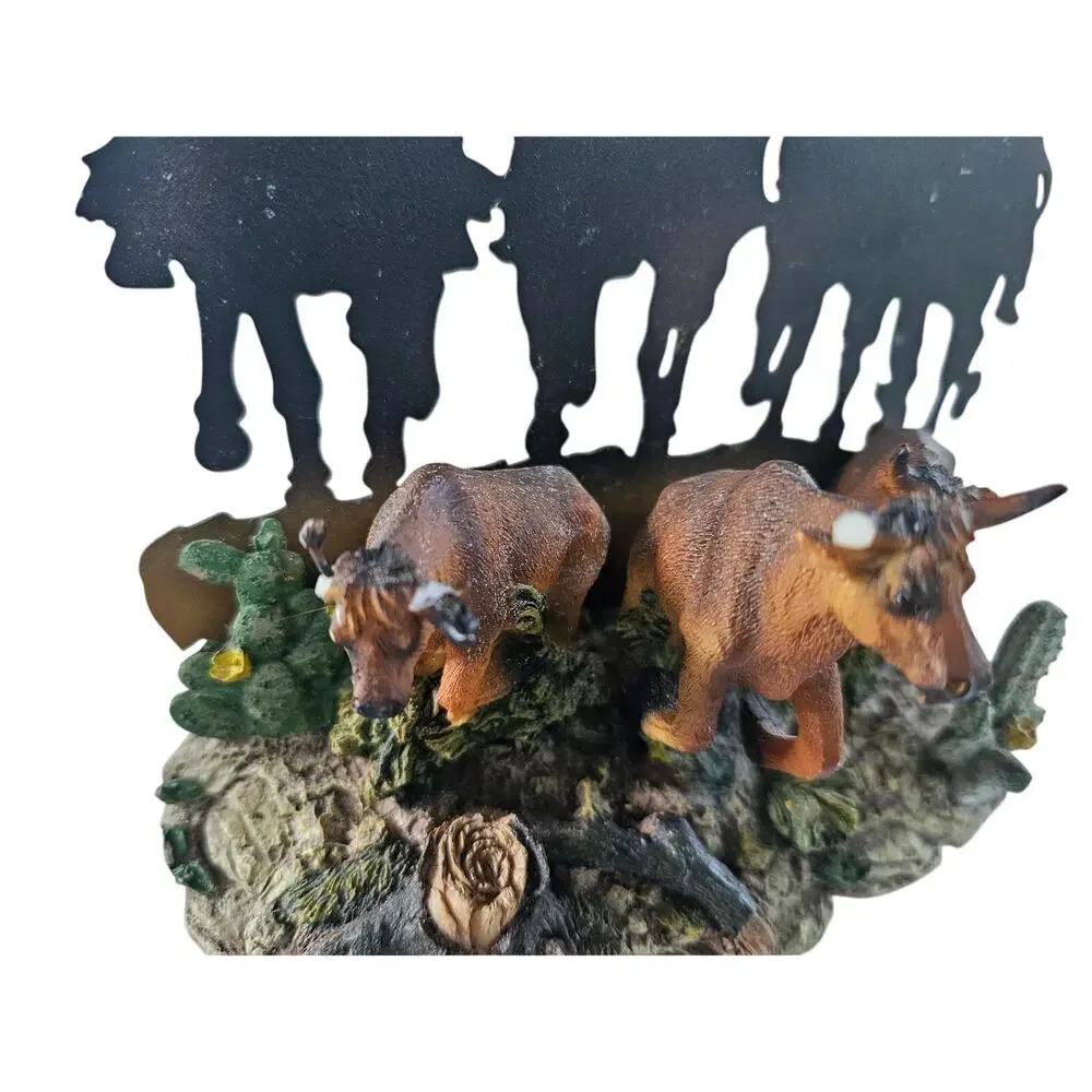 Western 1960s Table Light Cowboys Cattle Rustic Farmhouse New Light & Switch F16